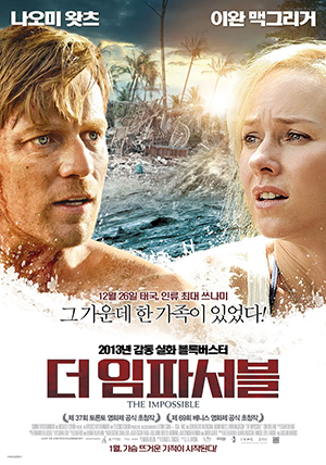 실화 영화 추천 작품 더 임파서블 포스터, 2004년 쓰나미 생존 가족의 실화를 그린 감동 재난 영화 이미지
