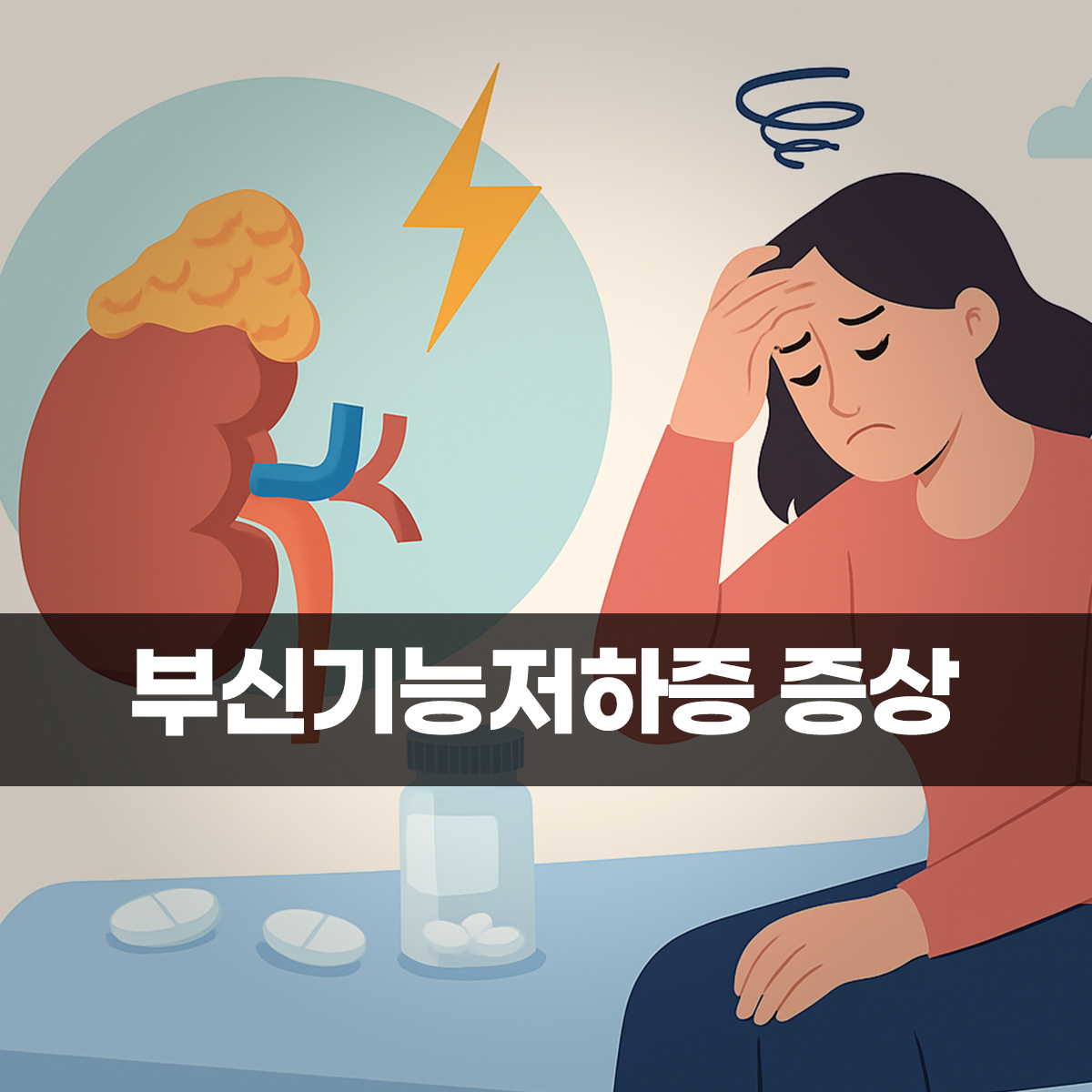 부신기능저하증 증상 표현, 피곤함과 두통을 겪는 여성